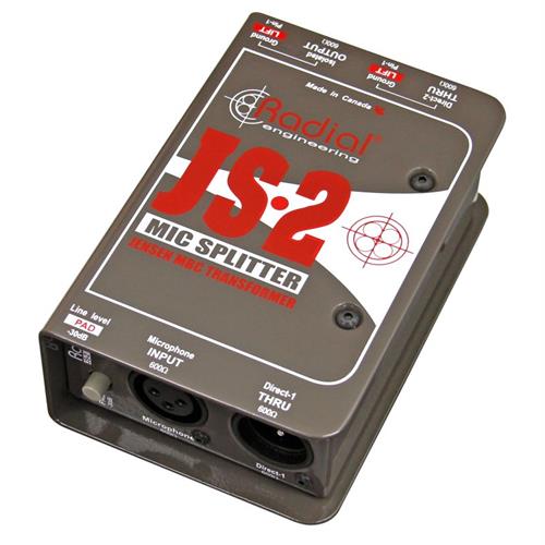 Radial JS2 - Mic splitter, passive with 1-input, 2-direct outs & 1 Jensen isolated output 