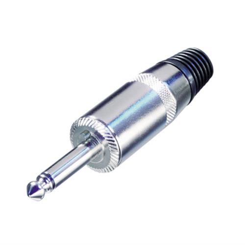 6.35mm TS plug, large shell for guitar cable, silent - tip to ground if not inserted