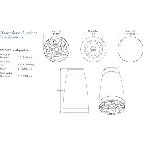 PS-P43T 4in Black Pendant Professional Series Sonance